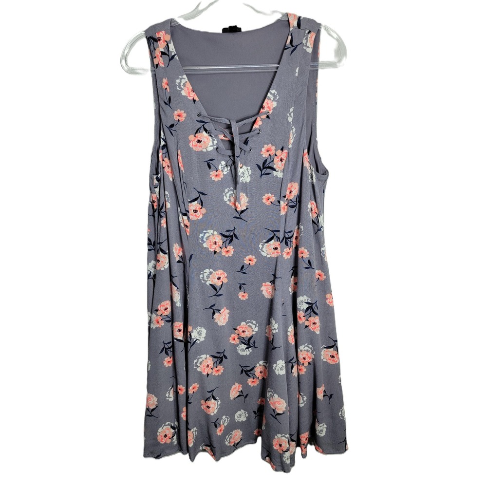 Torrid Womens Medium Purple Floral Lace-Up Sleeveless Babydoll Dress10831233‎